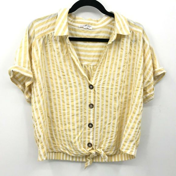 Socialite Tops - 🦄Socialite Top Size XL Yellow Striped Front Tie